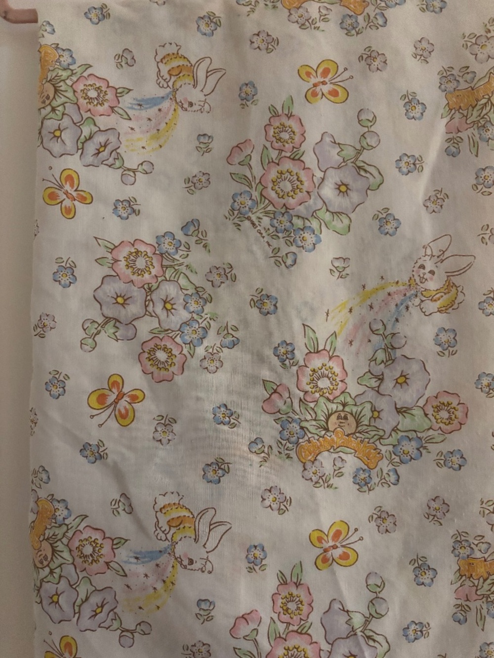 Vintage 1983 Cabbage Patch Kids Twin Fitted Sheet - Pastel Floral & Rainbow Bunn